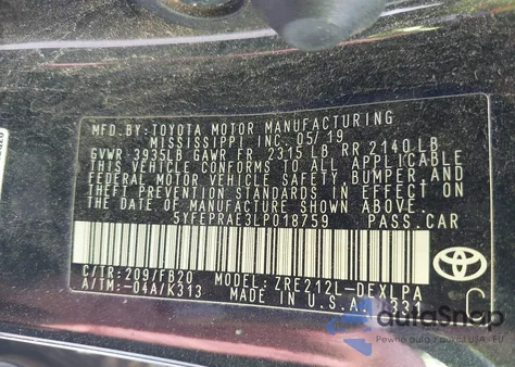 2020 Toyota Corolla Le z USA, uszkodzony, nr VIN 5YFEPRAE3LP018759